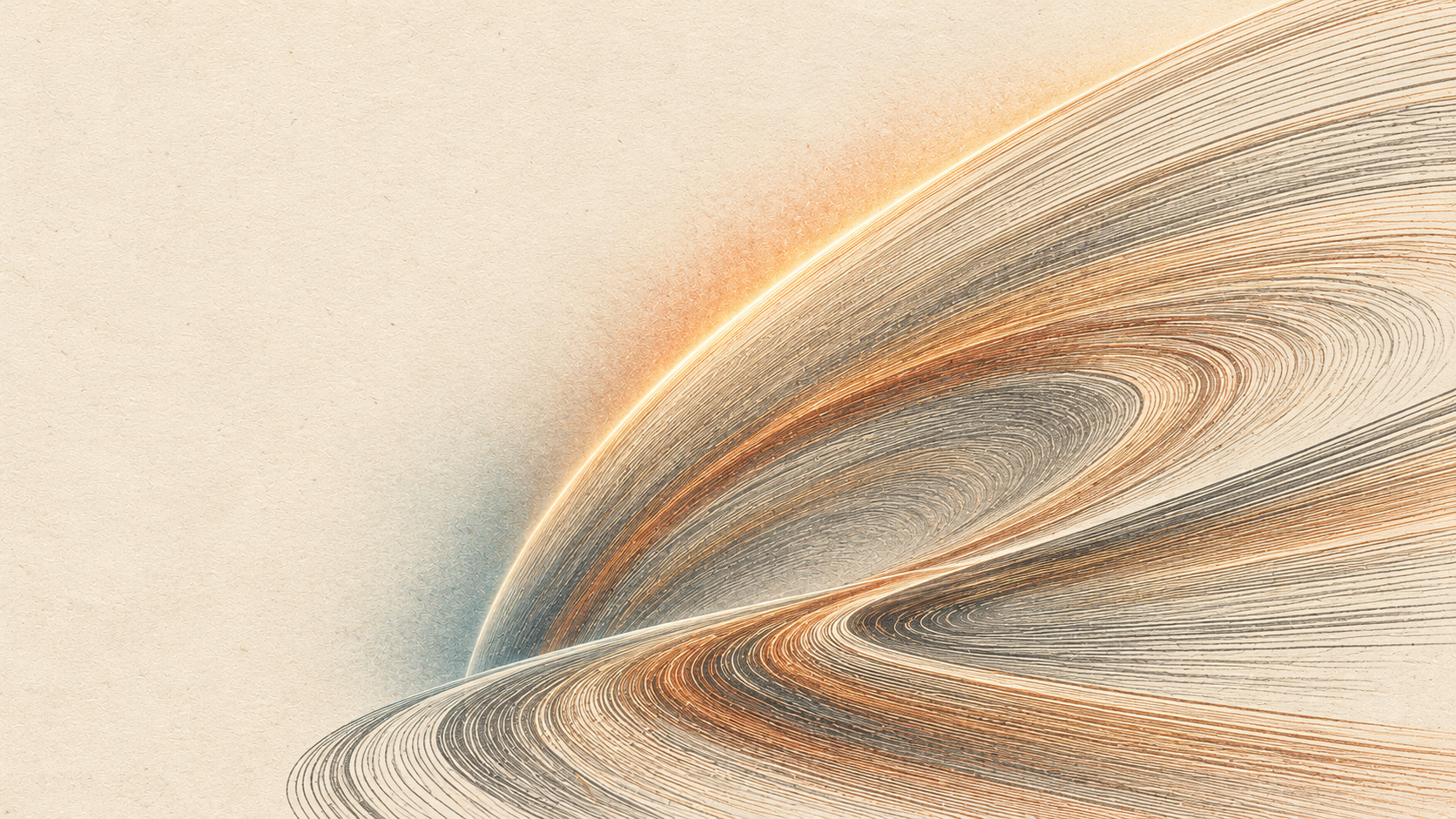 A pale astronomical impression in graphite and copper, with a soft amber penumbra on warm paper.