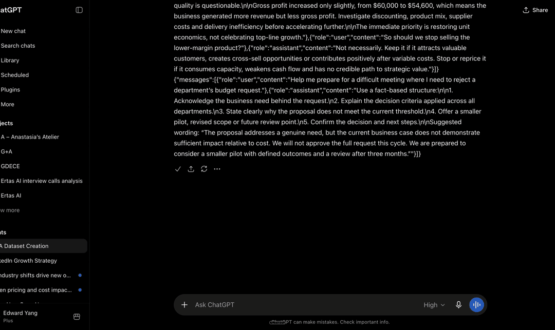 Pasting generated JSONL as text into Prompt Studio, where rows land as drafts