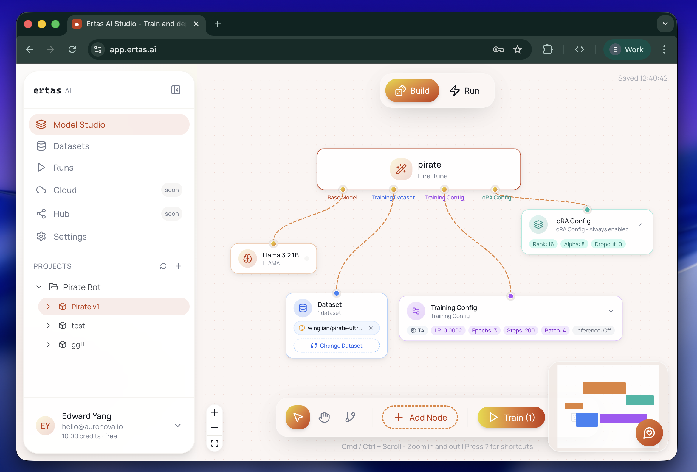 A Fine-Tune Action Module on the Studio canvas connected to its four legs